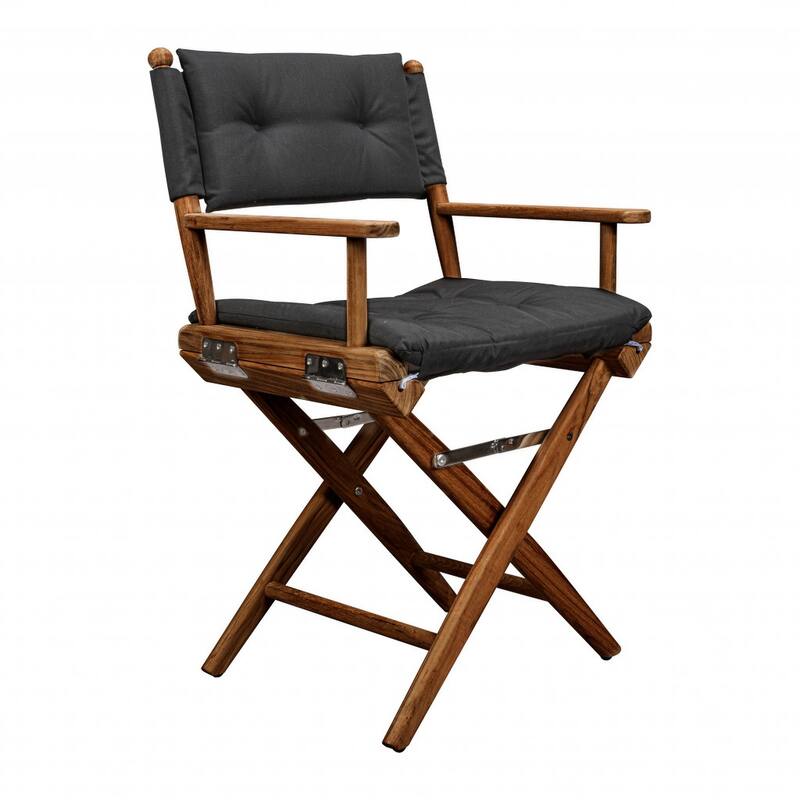 23" Black and Natural Wood Solid Wood Indoor Outdoor Director Chair with Black Cushion