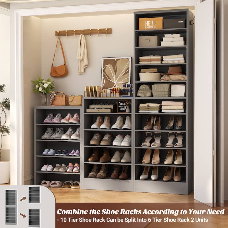 Freestanding 10-Tier Shoe Storage Cabinet,Narrow Wood Shoe Rack Shoe Organizer,Sturdy Closet Organizer Open Display Cabinet