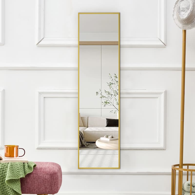 Roomfitters Wall Mounted Full Body Mirror with Transparent Aluminum Frame, 59"x15.7" Modern Decorative Mirror, Transparent