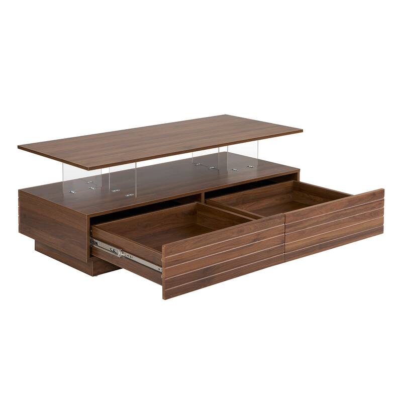 47.2" LED Coffee Table with Drawers & Light Display
