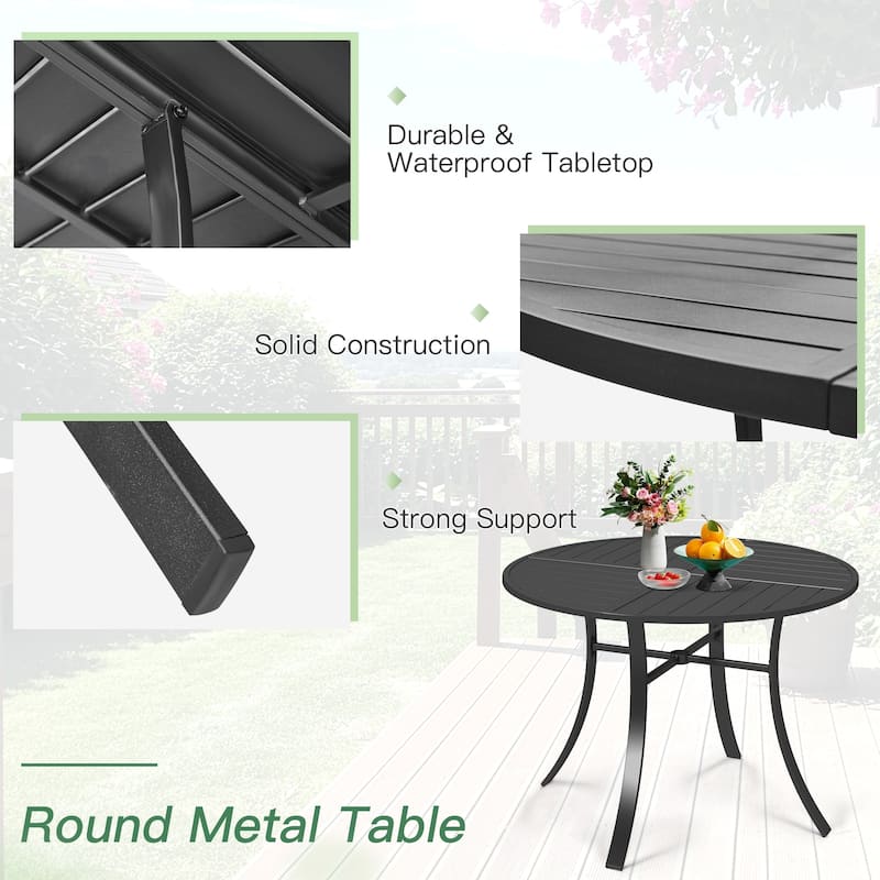 Patio Dining Set with Textilene Chairs / Swivel Rockers, Table w Adjustable Umbrella Hole