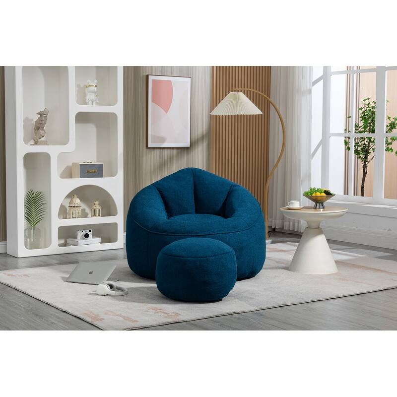 Bean Bag Chair w/Foot Stool in Multiple Colors, Giant Foam-Filled Furniture-Maximum Comfort Bean Bag