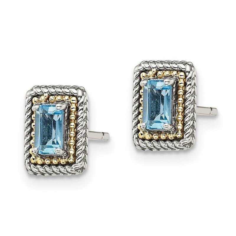 Curata 925 Sterling Silver With 14k Accent Light Swiss Blue Topaz Post Earrings