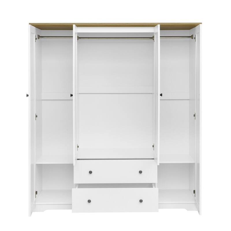 4 Door Wardrobe Armoire Closet With 2 Drawers,Combining Hanging Space, Drawers And Storage