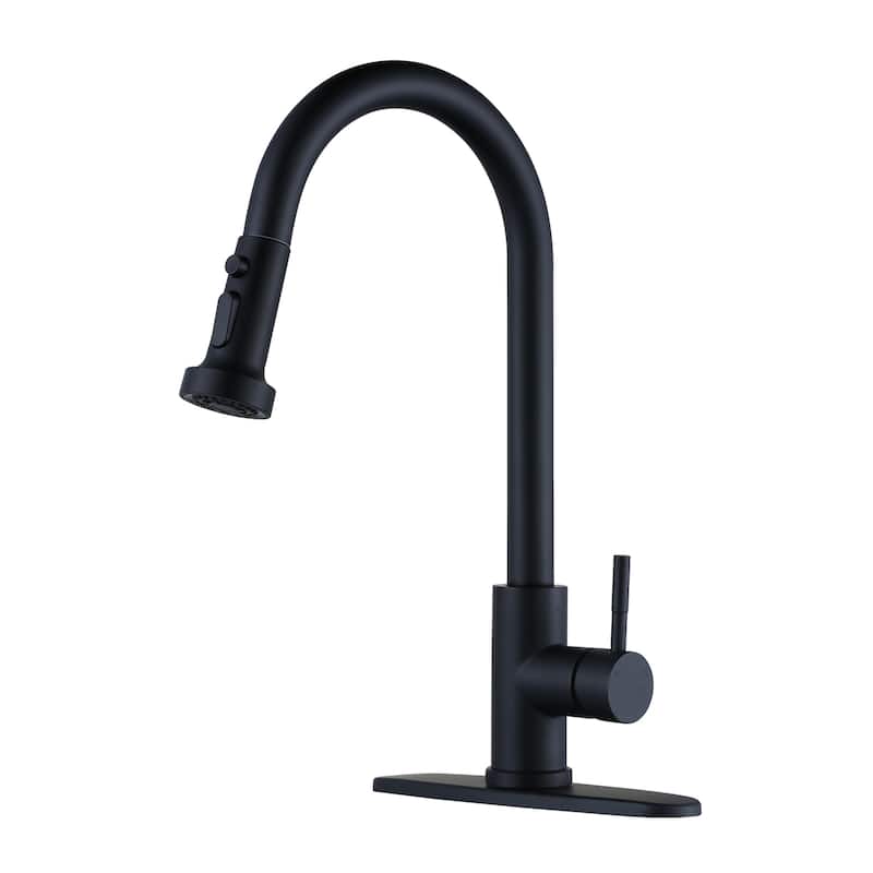 WOWOW Single Handle Pull Down Sprayer Kitchen Faucet - Matte Black