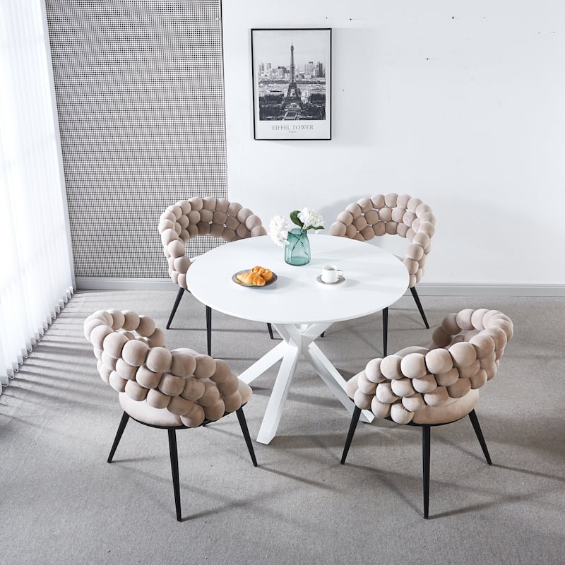 Modern chair(set of 2 ) with golden color iron tube legs, soft cushions and comfortable backrest, hairball back