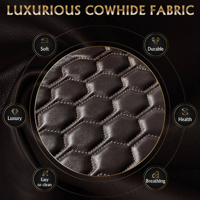 Roomfitters 86.6" Power Recliner 3-Piece Set, Top-Grain Nappa Leather, 34-Color RGB LED & USB-C Charging, Coffee