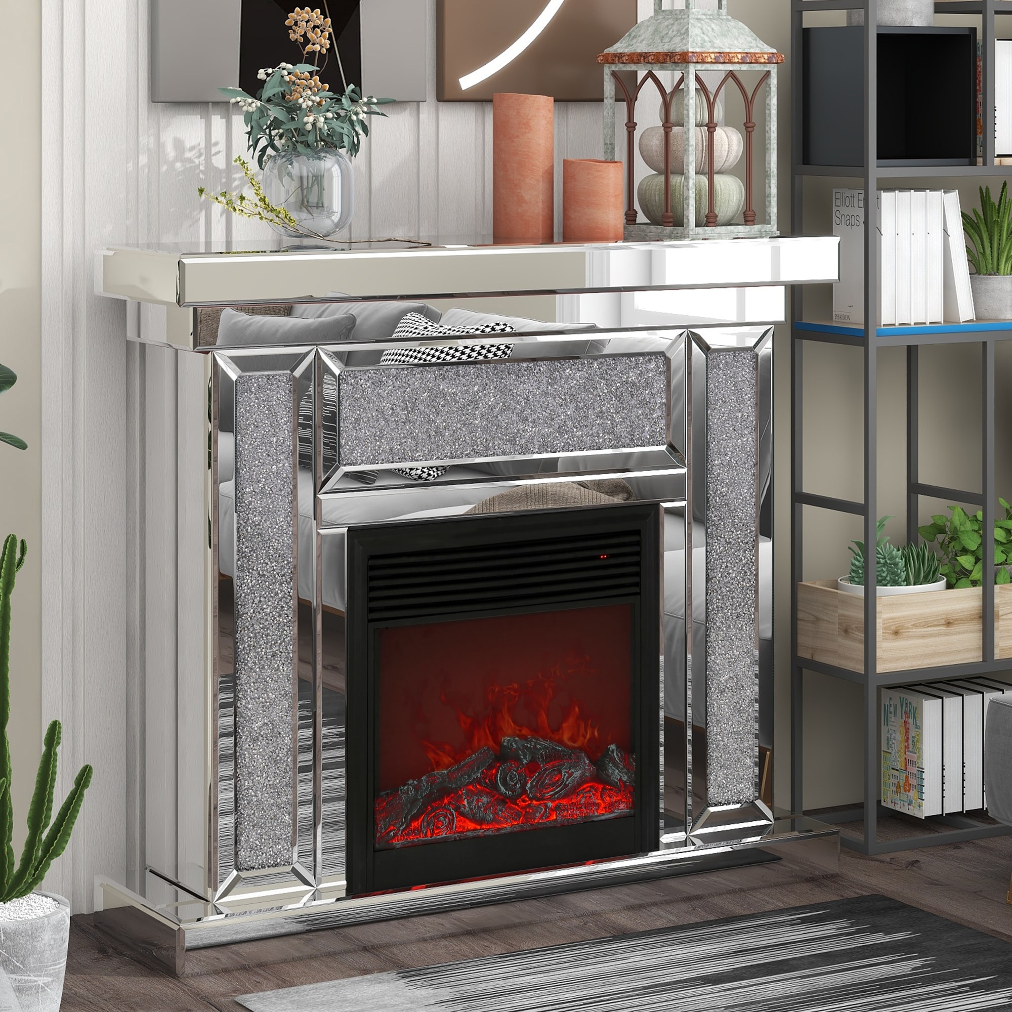 Mirror Electric Fireplace Display Console Table Mantel