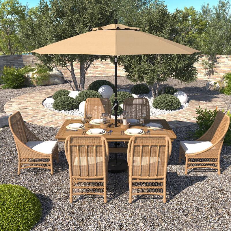 California Umbrella 9' Round Crank Lift Push Button Tilt Black Aluminum Patio Umbrella with Olefin Royal Blue Fabric