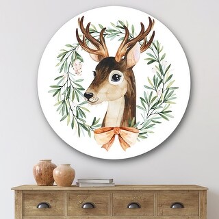 Designart 'Deer With Floral Wreath Isolated On White' Farmhouse Metal ...