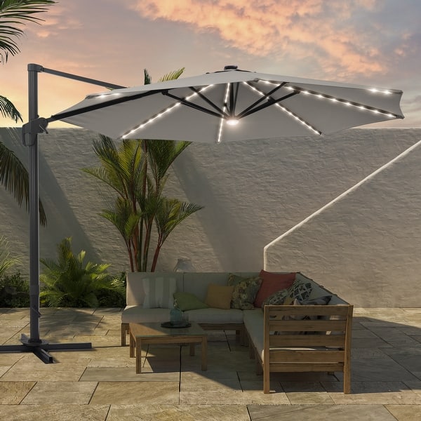 11 foot patio umbrella bed bath and beyond BONOSUKI 11FT LED Cantilever Patio Umbrella Angle Adjustment w/Cross Base -  On Sale - Bed Bath & Beyond
