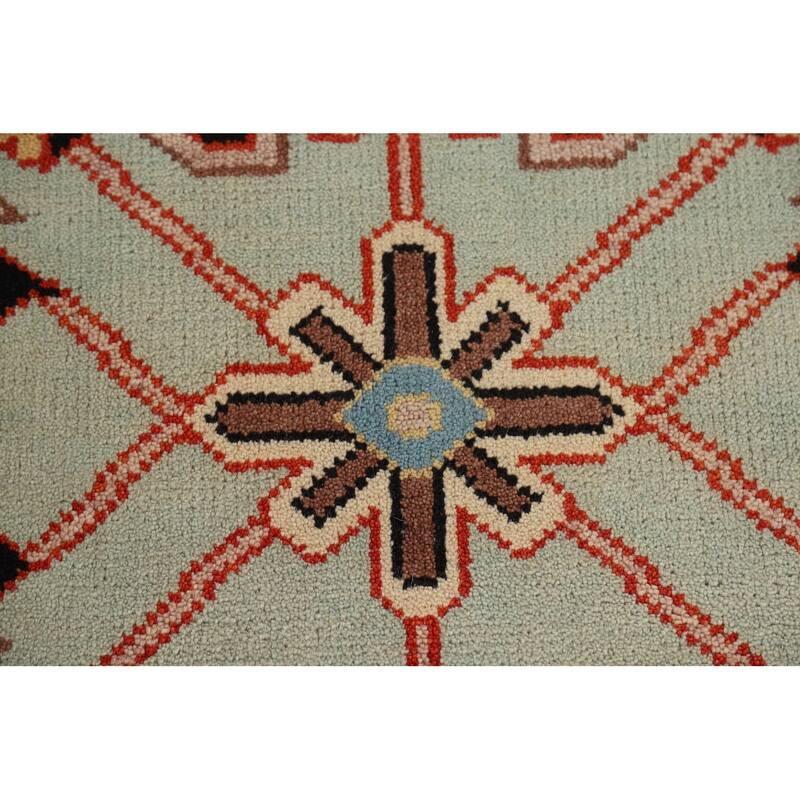 Orange Geometric Kazak Indian Area Rug Handmade Wool Carpet - 7'10" x 9'11"