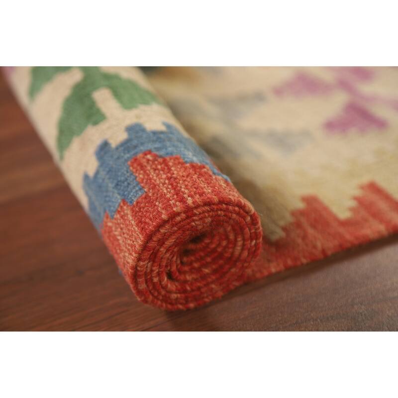 Hand Woven Oriental 100% Wool Carpet Southwestern Geometric Multi-Colored Kilim Area Rug - 6' 5'' X 5' 2''