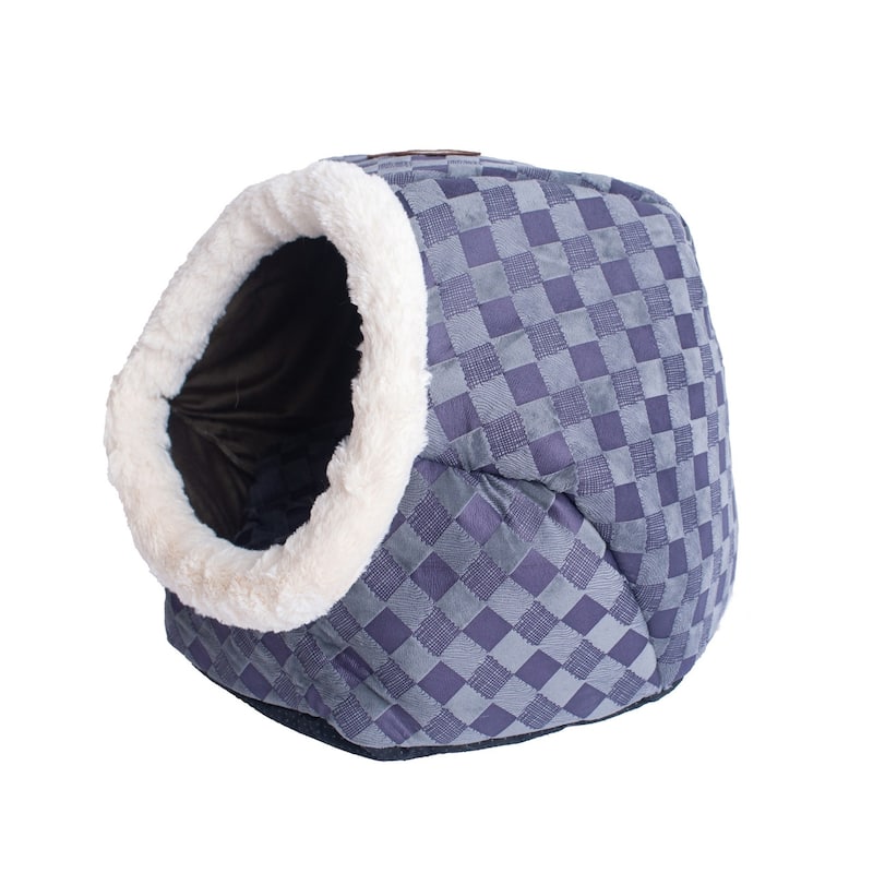 Cuddle Cave Cat Bed For Cats and Puppy Dogs, Blue Checkered - 19"(L ) x 16"(W) x 12"(H)