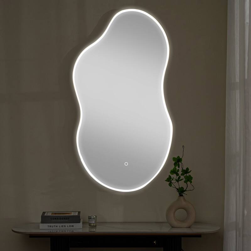 LED-Accented Asymmetrical Metal Wall Mirror