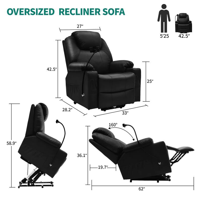 Moasis Faux Leather Reclining Chair Massage with LED and Mobile Phone Holder