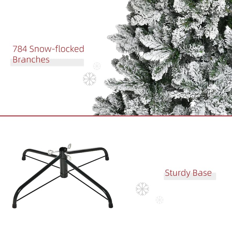 HOMCOM Unlit Snow-Flocked Slim Pine Tree - Realistic Branches - Green