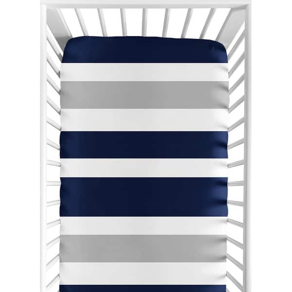 slide 2 of 6, Sweet Jojo Designs Fitted Crib Sheet for the Navy Blue and Gray Stripe Collection