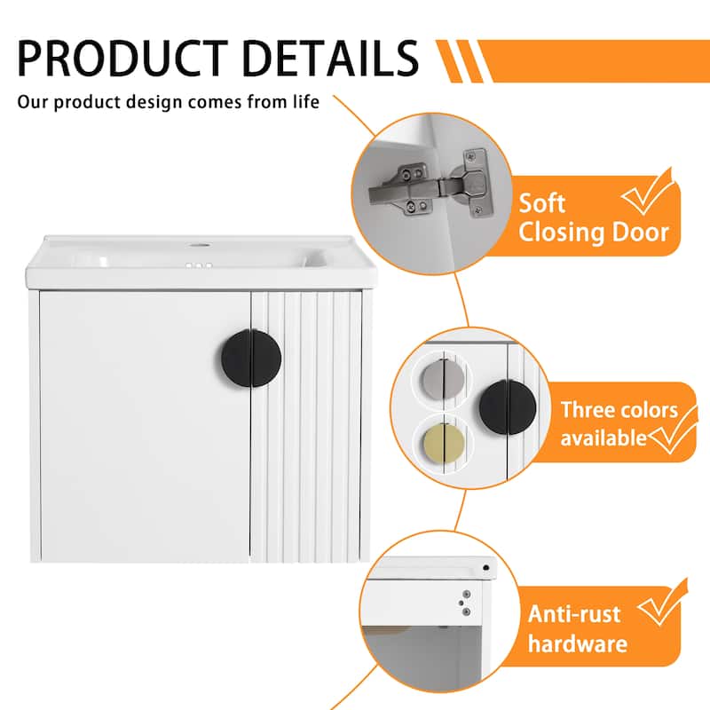 Bathroom Vanity With Sink In 24/28 Inch, Floating Bathroom Vanity With Soft Close Door