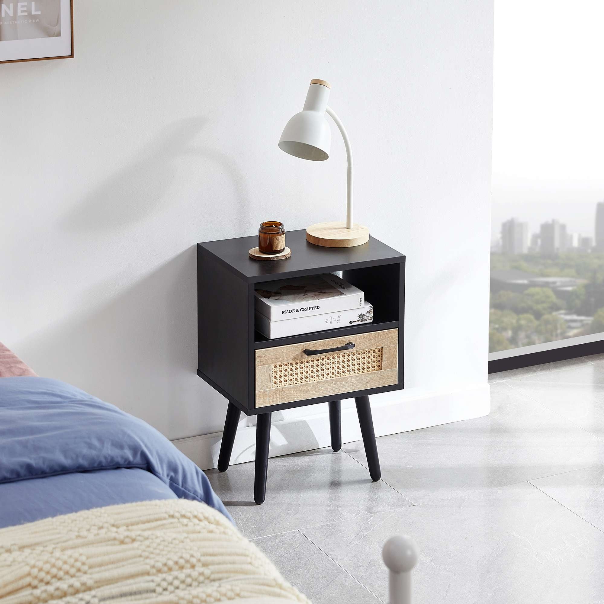 15.75" Rattan 1-Drawer Nightstand