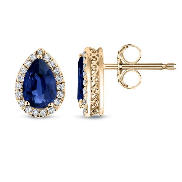3Ct Round Cut Blue Sapphire /& Diamond Halo Stud Earring 14K Yellow Gold Finish
