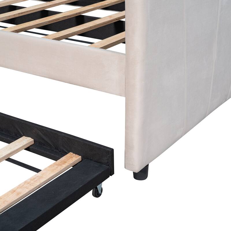 Twin Size Daybed Frame Rays Pattern Design Velvet Upholstered Daybed with 2 Drawers or Trundle, Wood Slat Support