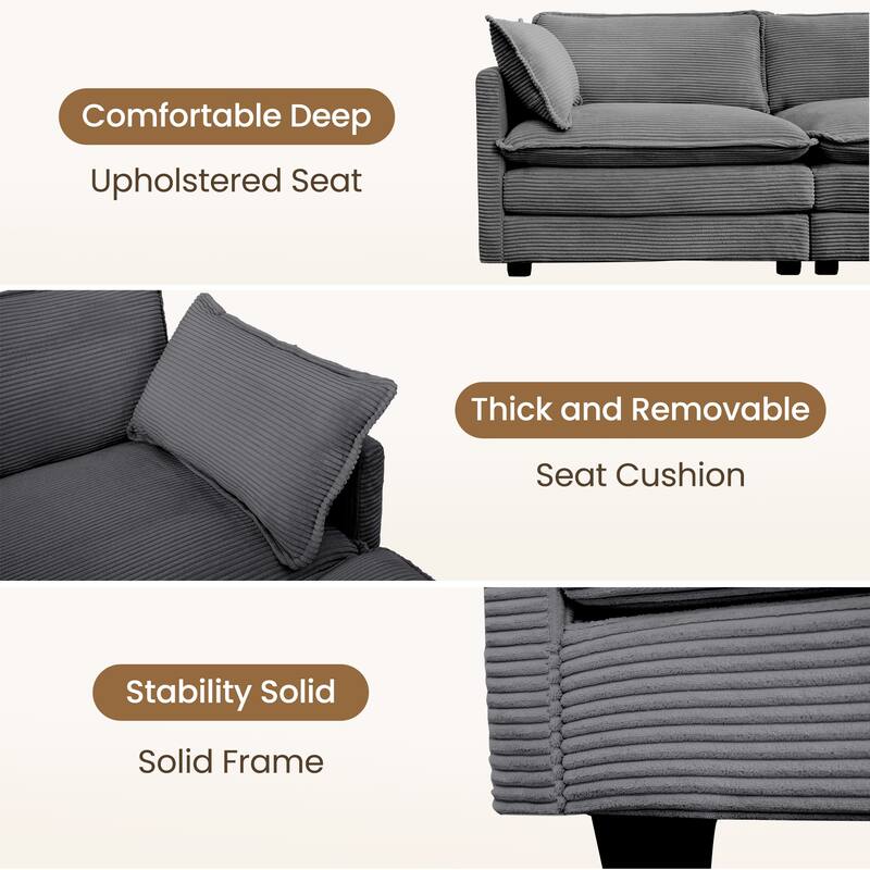 7-Seater Corduroy Sectional Sofa with 2 Removable Ottomans & Corner Seat, Soft & Comfortable - 5 Seats with 2 Ottoman