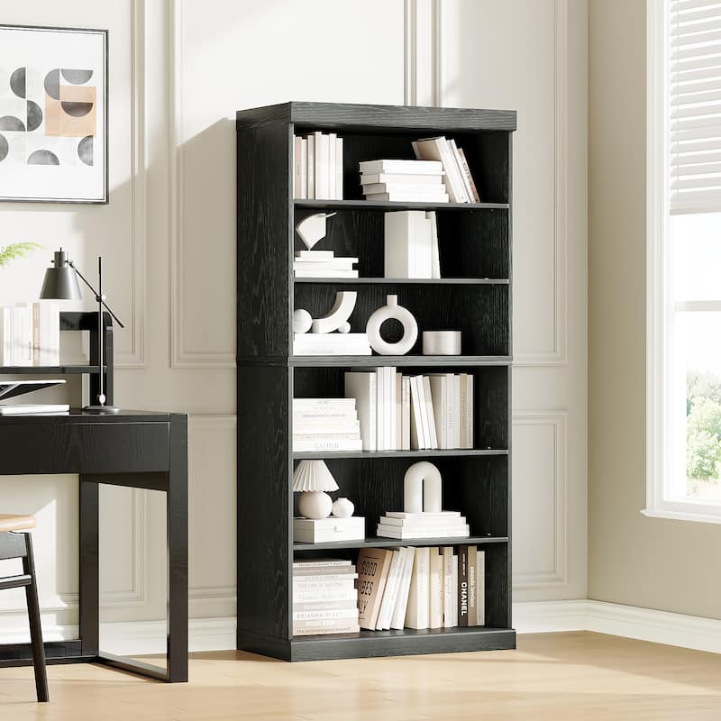 67" Solid Wood 6-Shelf Bookcase Storage - Black
