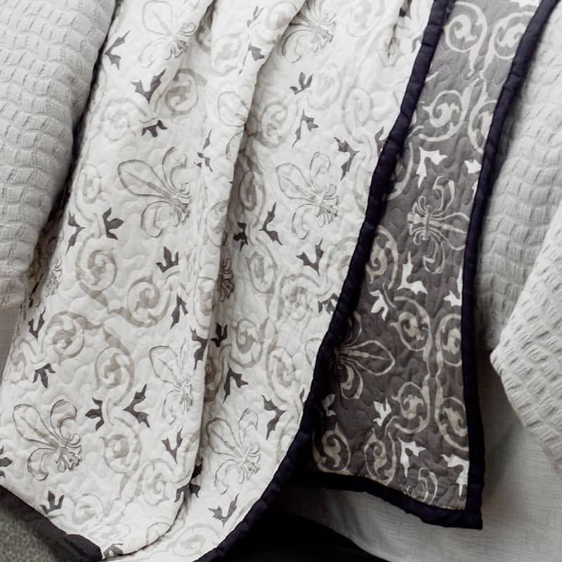 HiEnd Accents Fleur De Lis Reversible Quilt Set, 3PC