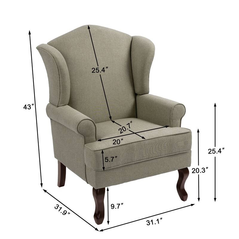 Elegant Living Room Wing Back Arm Chair Upholstered Accent Chair
