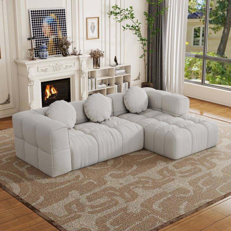 Modern Upholstered 103" L-shaped Combination Sofa Set with 3 Pillows, Off White, Foam+Spring - Multi-Color