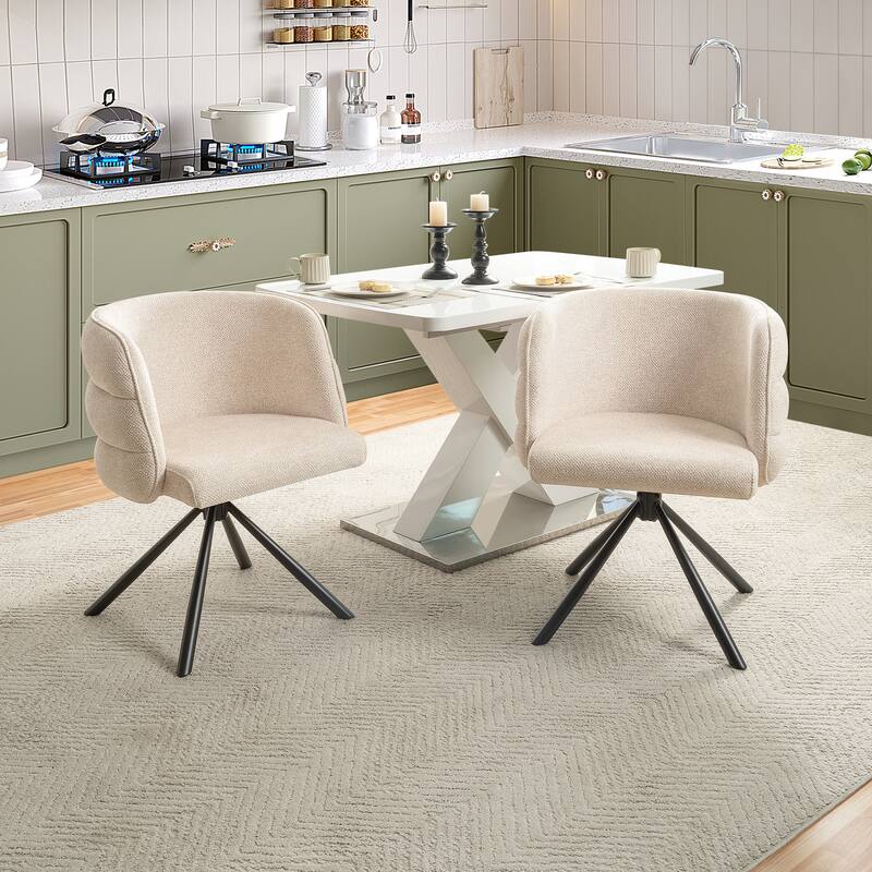270° Swivel Office Desk Chairs Set of 2,Modern Dining Chairs, Upholstered Bedroom Chairs with Metal Base,Makeup Chair for Vanity