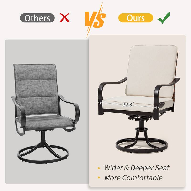 EROMMY Outdoor Swivel Patio Chairs, Heavy Duty Dining Chairs with Thickened Cushions, Wicker Patio Chairs with Gentle Rocker