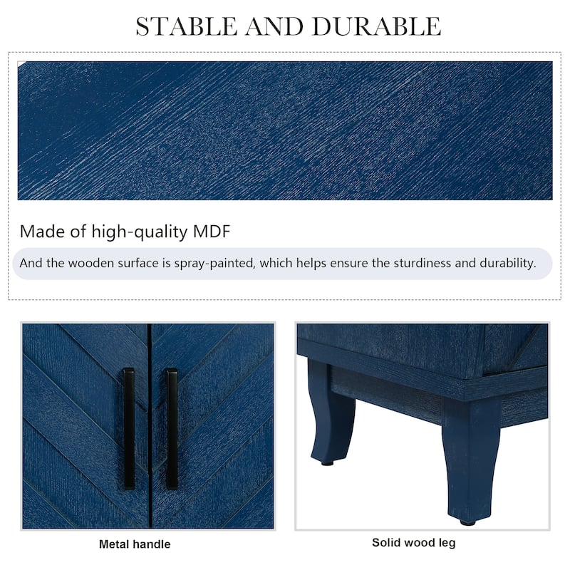 GDFStudio - Heritage Stripe Vintage Wooden Buffet Storage Cabinet with 4 Doors