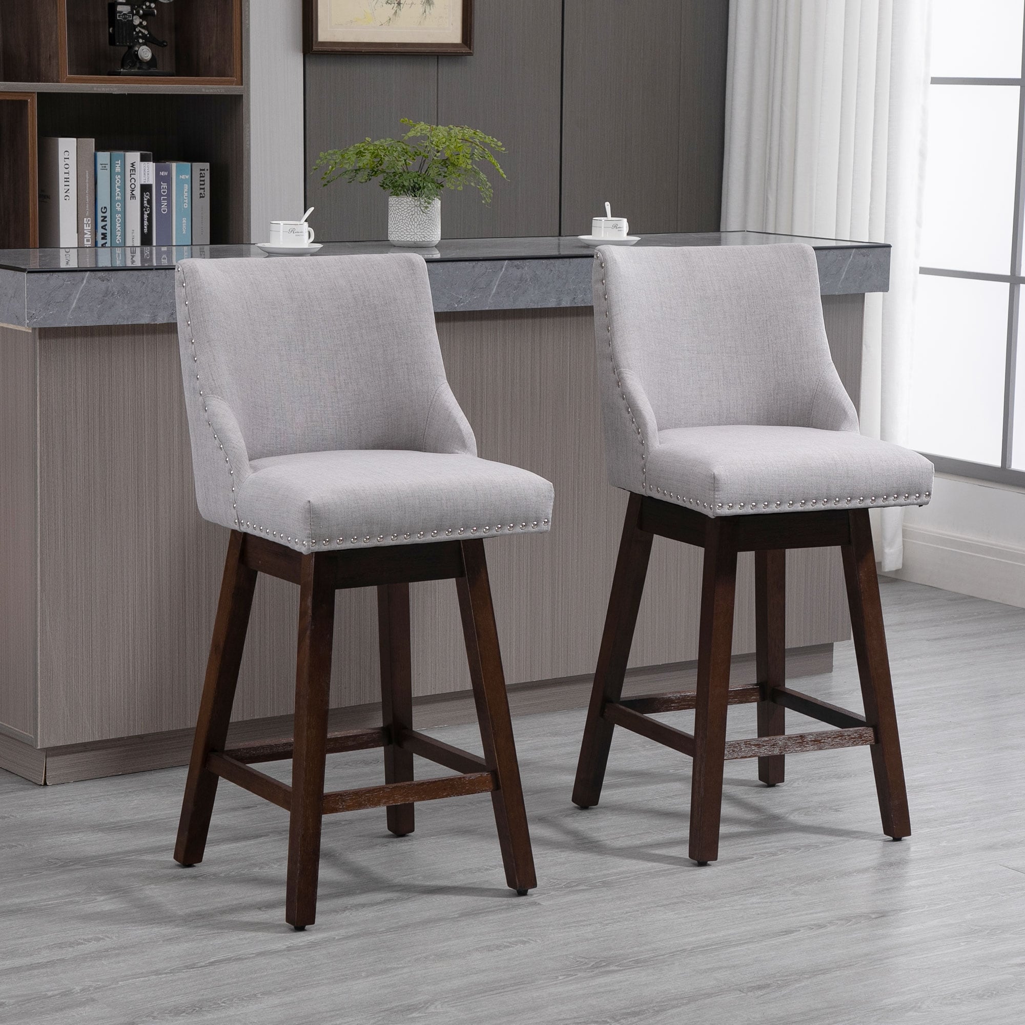 HOMCOM Bar Height Stools Set of 2 with Adjustable Seat, Thick Padded Cushion
