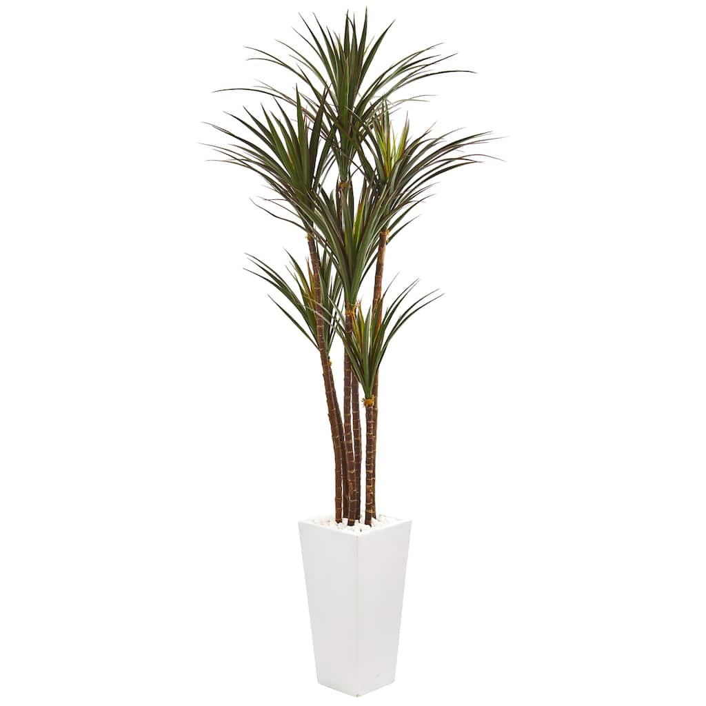 6.5ft Giant Yucca Artificial Tree in White Planter with UV Resistant Lifelike Green Leaves for Indoor or Outdoor Use