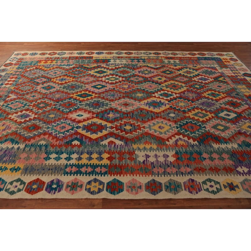 Reversible Kilim Oriental Area Rug Flatweave Wool Carpet - 8'2"x 11'5"