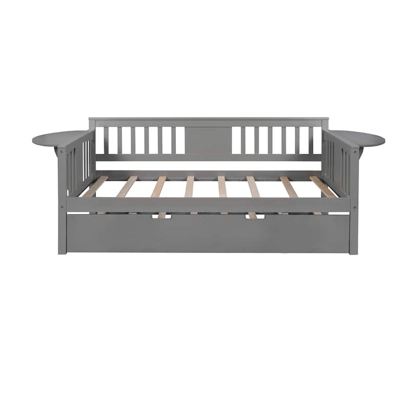Space-Saving Twin/Full Daybed with Trundle Bed, Wooden Sofa Bed for Home