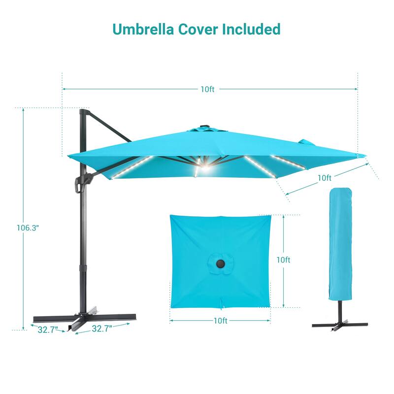 BONOSUKI 10x10FT LED Cantilever Patio Umbrella Angle Adjustment