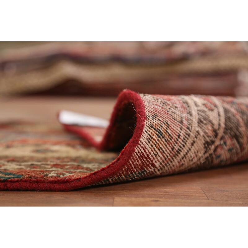 Hand Knotted Oriental 100% Wool Carpet Traditional Geometric Red Ardebil Runner Rug - 11' 0'' X 3' 5''
