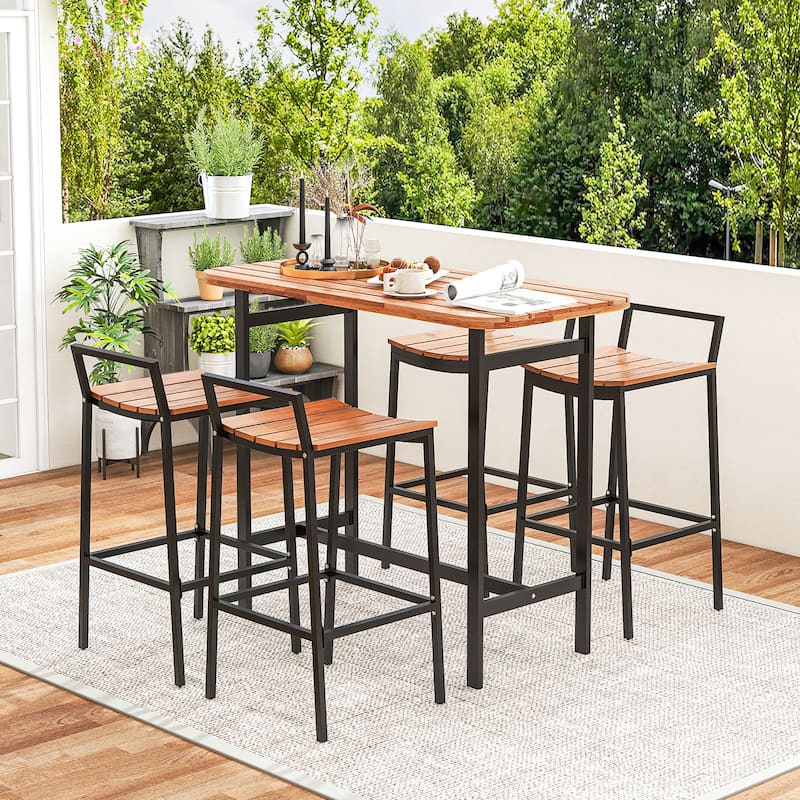 Gymax Acacia Wood Patio Table & Chair Set 5 Pcs Outdoor Dining Set w/