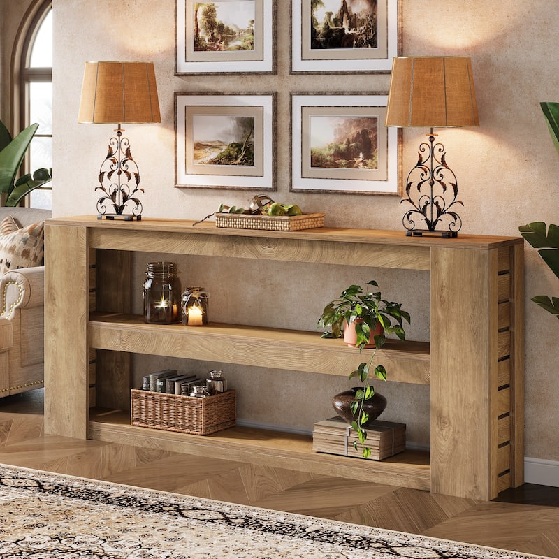 71" Long Console Tables for Entryway, 3-Tier Wooden Sofa Table - Light Brown