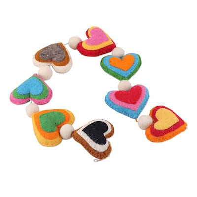 Novica Handmade Vivacious Love Wool Felt Garland - Multi