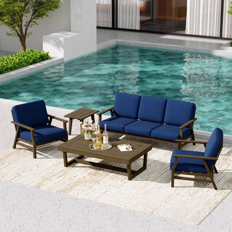 5-Piece Teak Outdoor Conversation Set with Tables.
