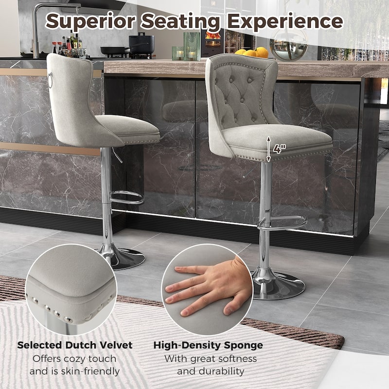 Costway Set of 2 Bar Chairs Dutch Velvet Bar Stool with Footrest Metal - See Details