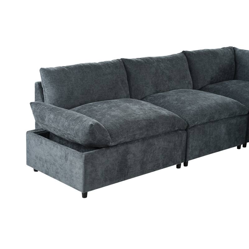 Roomfitters 115.5" Modular Sectional Sofa with Plush Cushions, Hidden Storage & Versatile Design for Living Room, Dark Gray