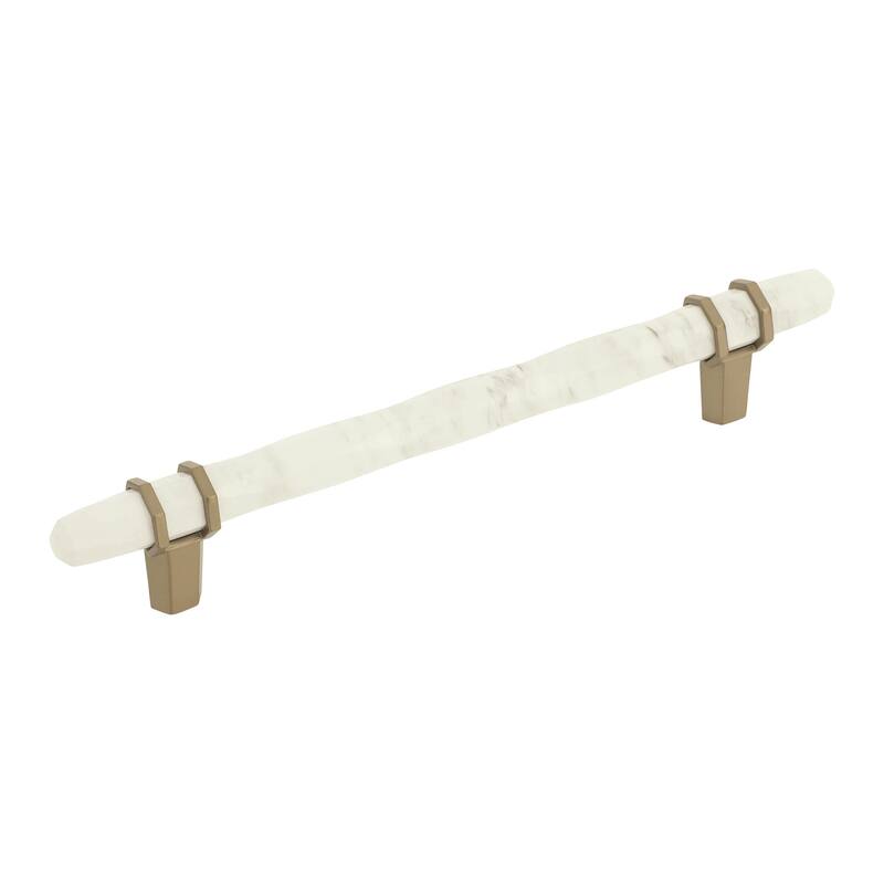 Carrione 6-5/16 in (160 mm) Center-to-Center Marble White/Golden Champagne Cabinet Pull - 6.3125