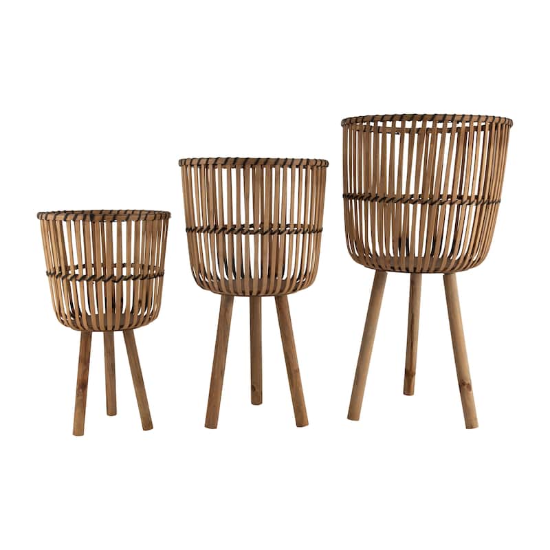 Sagebrook Home Wicker Modern Boho Bamboo Planter Set