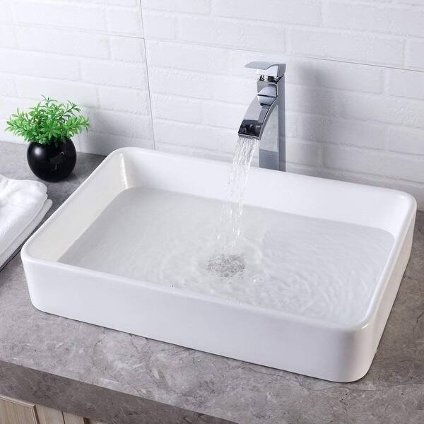 24 in. x 16 in. Bathroom Vessel Sink Modern Rectangle Bathroom Above in White Porcelain Ceramic Vanity Sink Art Basin