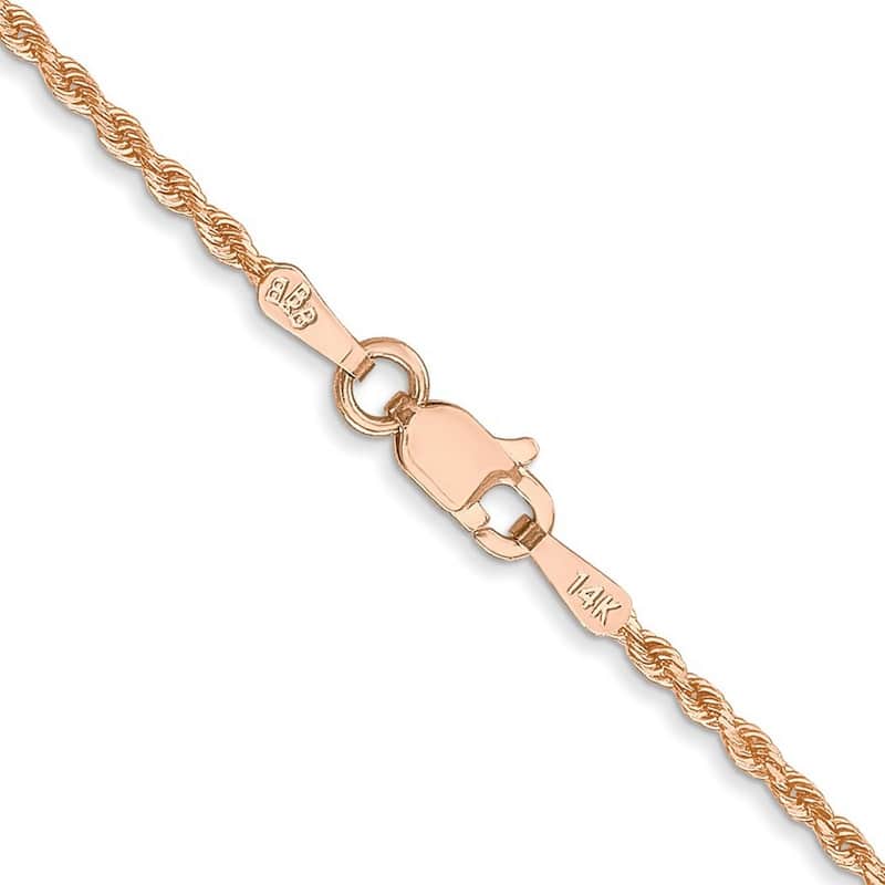 Curata 14k Rose Gold 1.50mm Sparkle Cut Rope With Lobster Clasp Chain Bracelet
